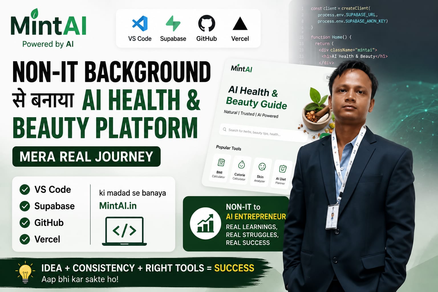 MintAI.in Journey Non IT Founder VS Code Supabase Vercel