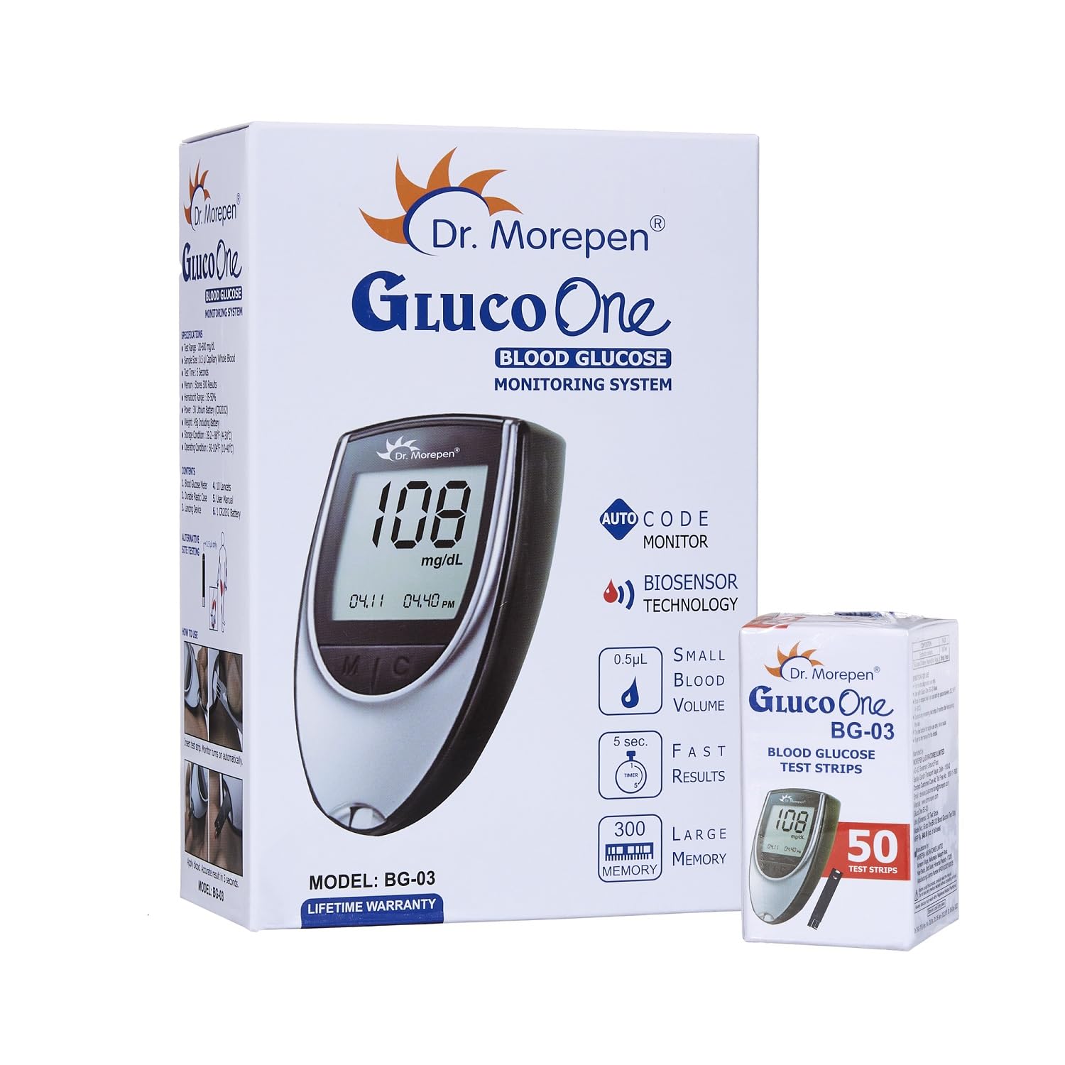 Dr. Morepen BG-03 Gluco One Glucometer with 50 Strips